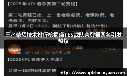 王者荣耀技术排行榜揭晓TES战队荣登第四名引发热议